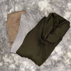 Cable & Gauge Silver and Beige Knit Sweater and Green Coldwater Creek turtleneck